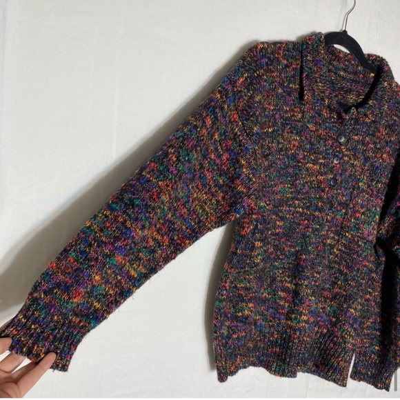 Vintage Black Rainbow Multicolour Knit Pullover Half Button Up Sweater L - Picture 7 of 14